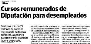 Recorte de prensa del Diario Ideal del 21 de diciembre de 2018: Cursos remunerados de Diputación para desempleados