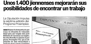 Recorte de prensa del Diario Jaén del 5 de enero de 2019: Unos 1.400 jiennenses mejorarán sus posiblidades de trabajo