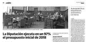 Recorte de prensa del Diario Ideal del 29 de marzo de 2019: La Diputación ejecuta en un 97% el presupuesto inicial de 2018
